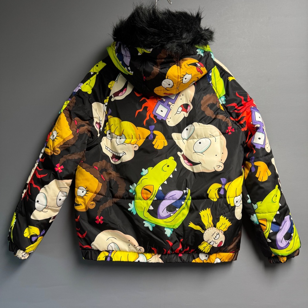 Members Only x Nickelodeon Rugrats Puffer Jacket Large Faux Fur Hood‎ Reptar - Picture 2 of 8